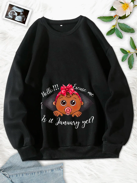 Customizable Months Black Cute Pacifier Baby Girl Maternity Sweatshirt