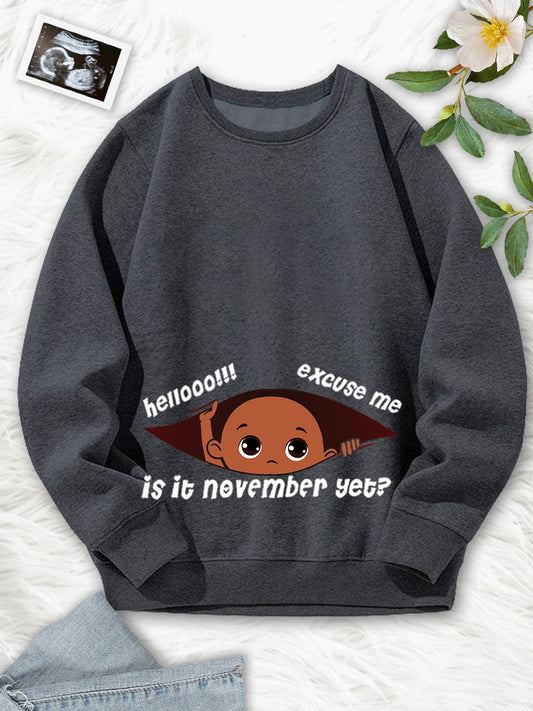 Customizable Months Black Baby Boy Peeking Maternity Sweatshirt