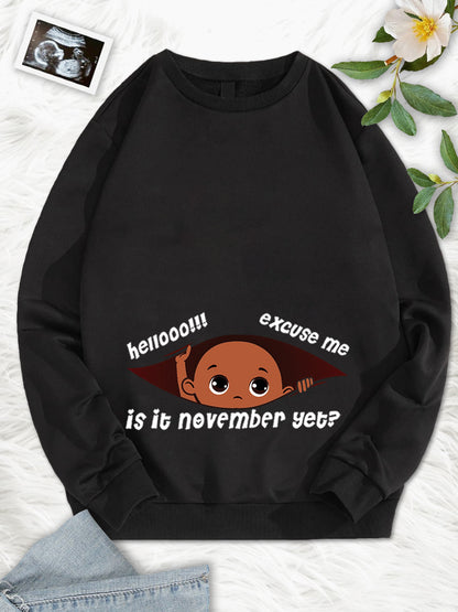 Customizable Months Black Baby Boy Peeking Maternity Sweatshirt