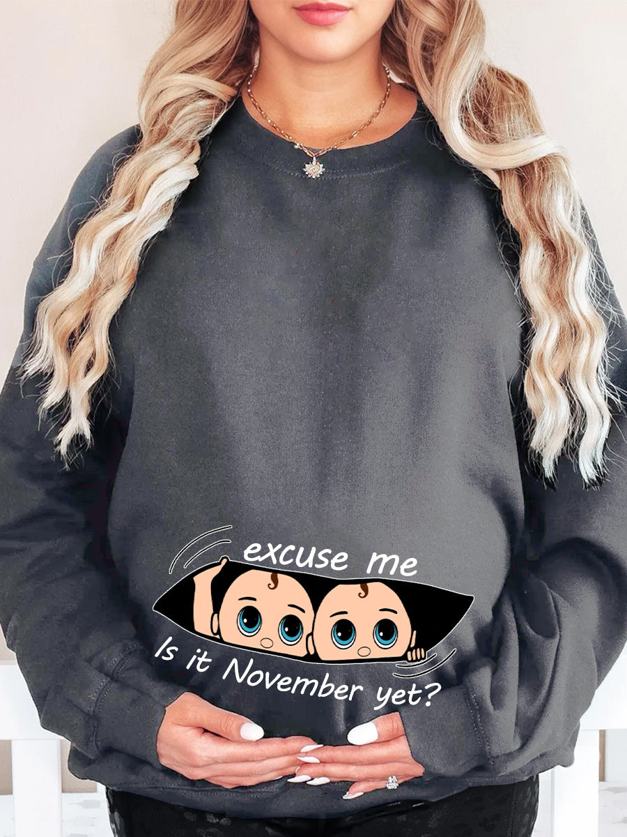 Twin Brothers Customizable Months Is It Time Yet Maternity Sweatshirt