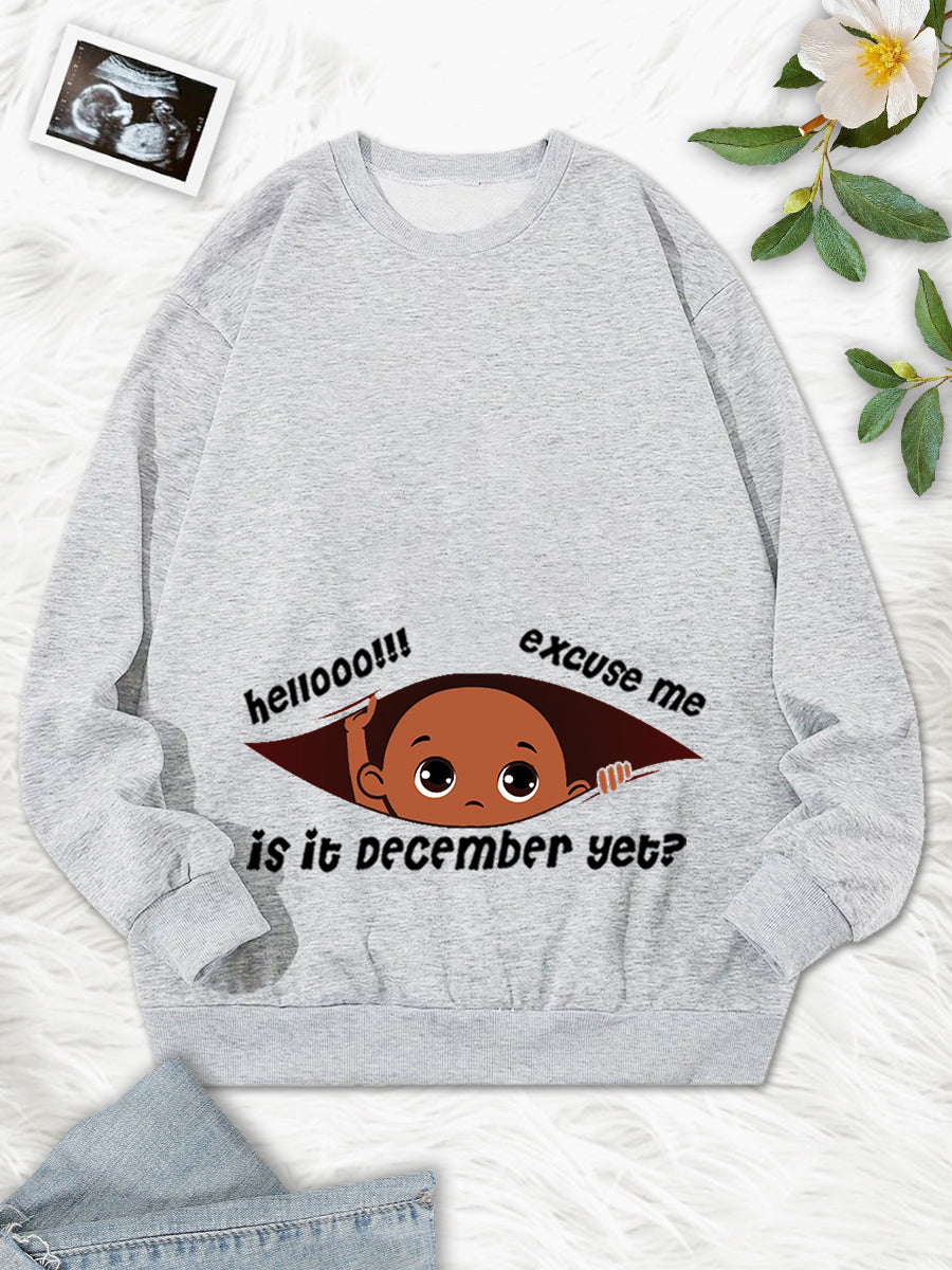 Customizable Months Black Baby Boy Peeking Maternity Sweatshirt