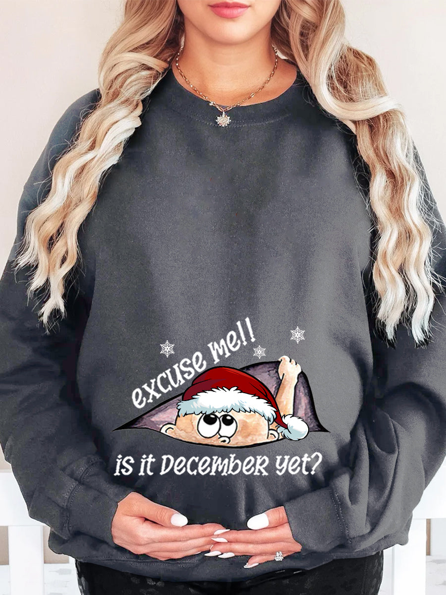 Christmas Baby Peeking Customizable Months Maternity Sweatshirt