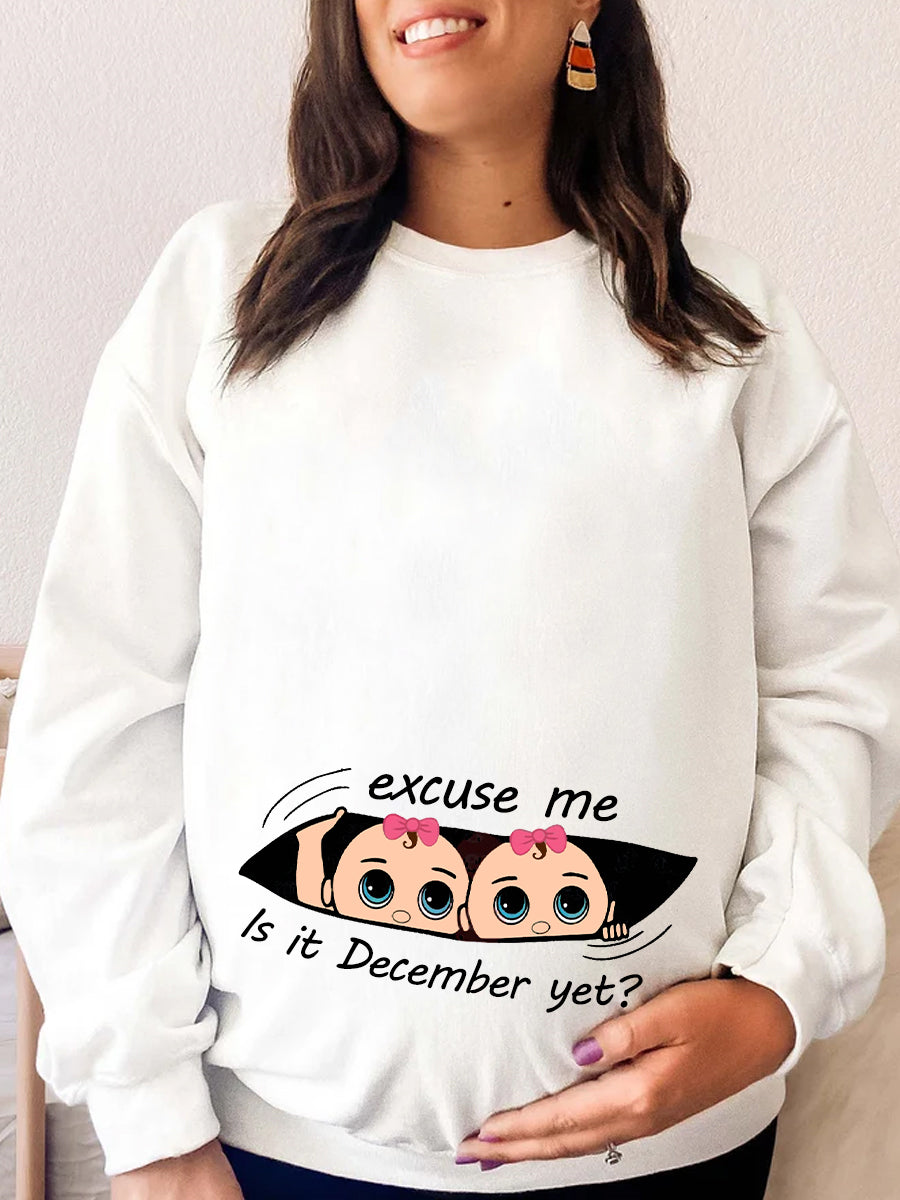 Twin Sisters Customizable Months Is It Time Yet Maternity Sweatshirt