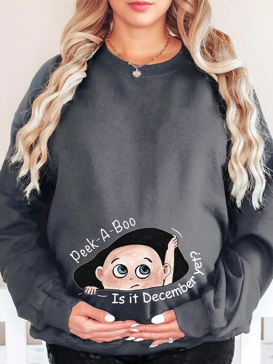 Customizable Months Peek-a-Boo Cartoon Baby Maternity Sweatshirt