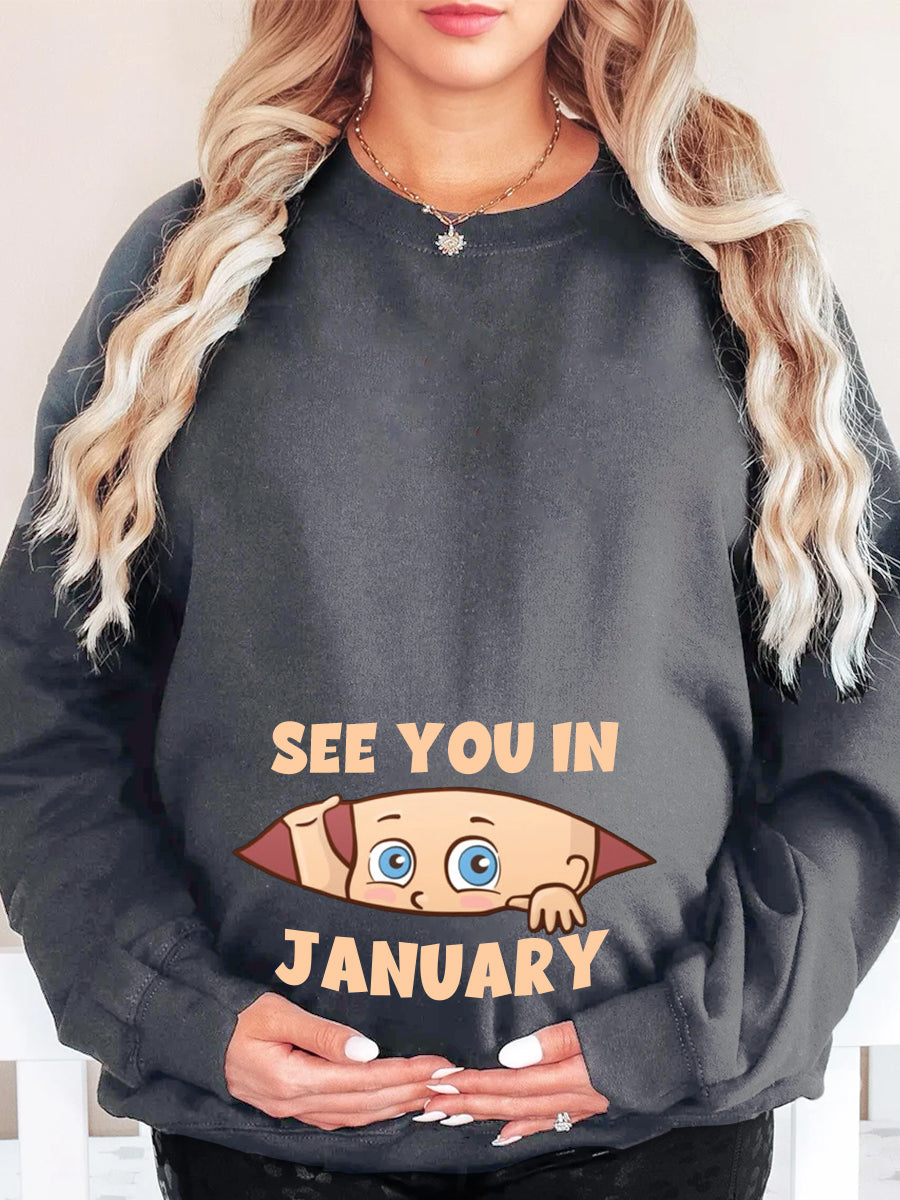 See You In Customizable Month Baby Peeking Maternity Sweatshirt