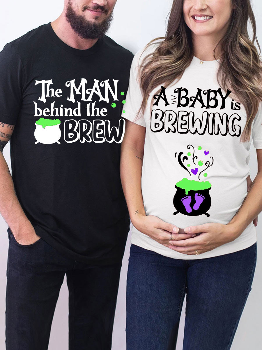 A Baby Is Brewing Announcement Couple Shirt