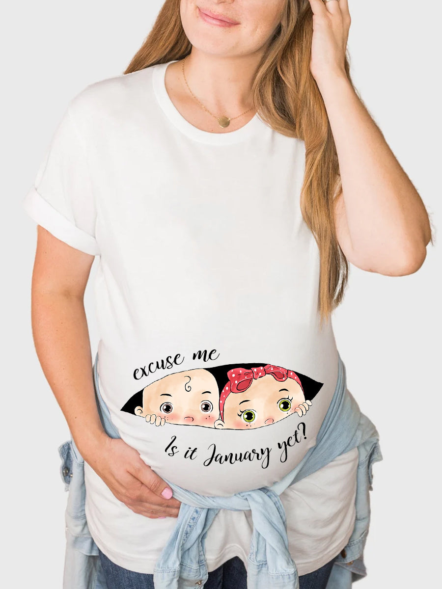 Customizable Months Boy and Girl Twins Funny Maternity Shirt