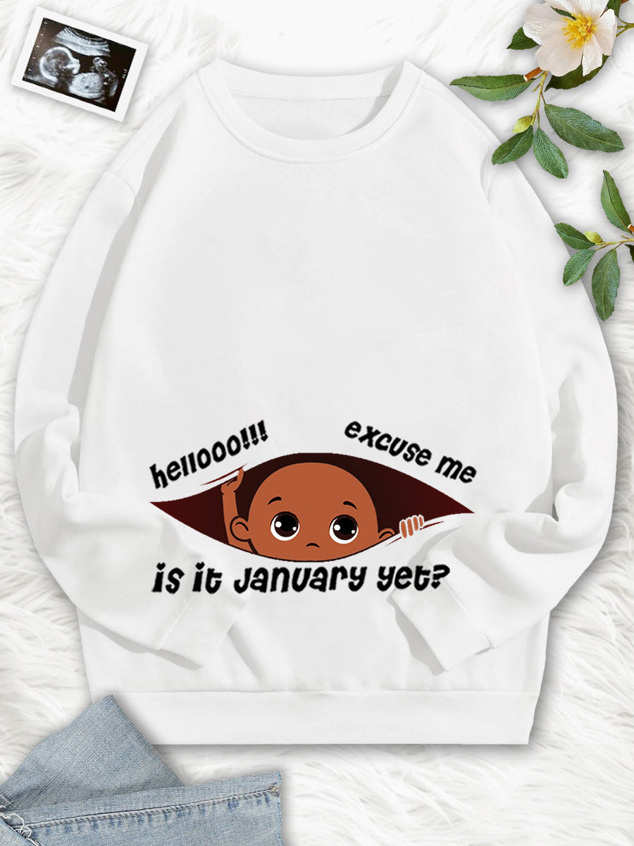 Customizable Months Black Baby Boy Peeking Maternity Sweatshirt