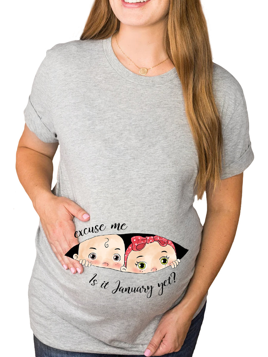 Customizable Months Boy and Girl Twins Funny Maternity Shirt