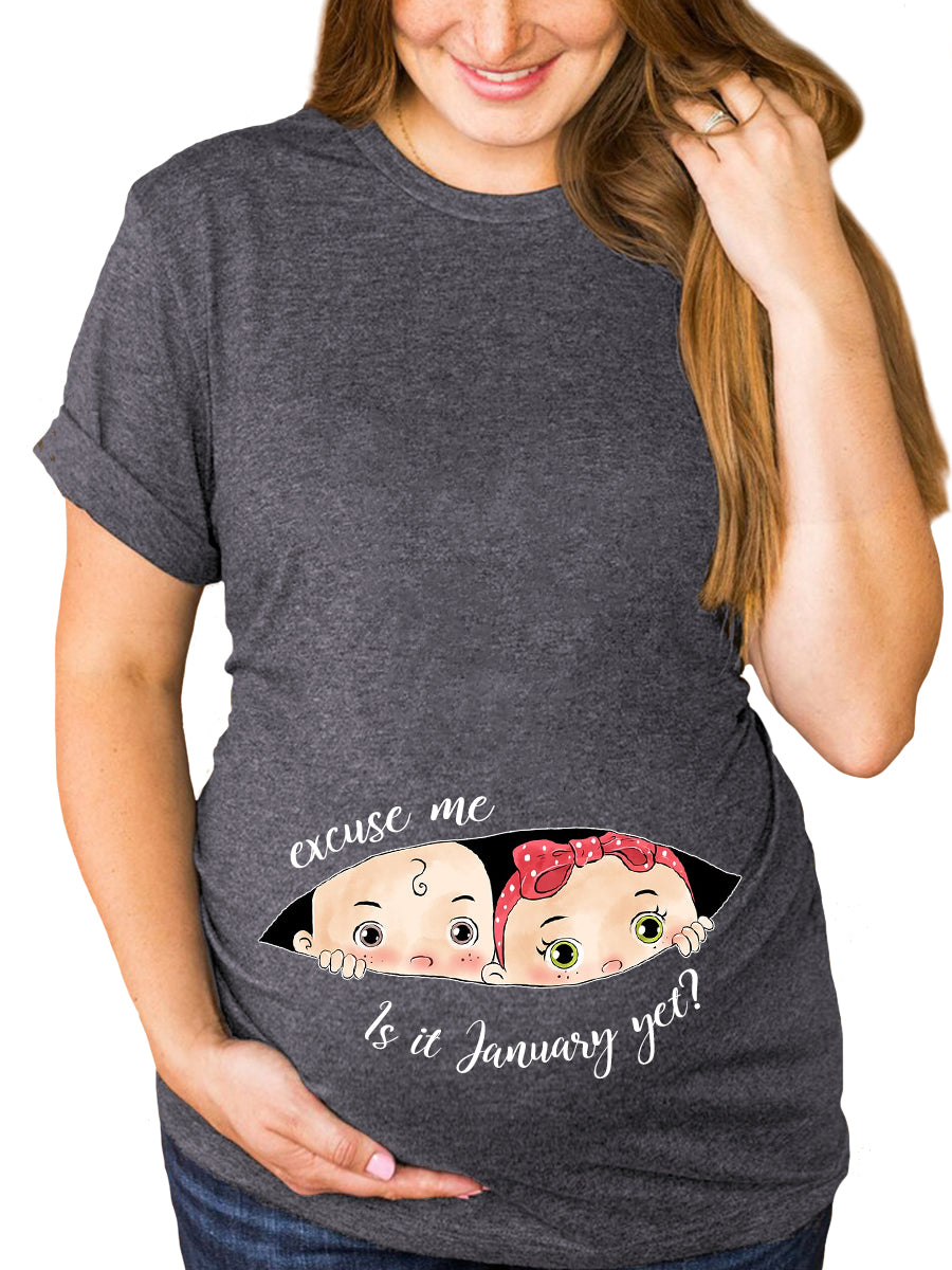 Customizable Months Boy and Girl Twins Funny Maternity Shirt