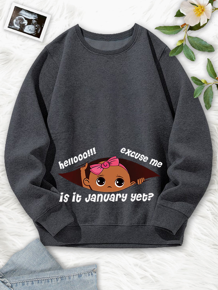 Customizable Months Black Baby Girl Peeking Maternity Sweatshirt