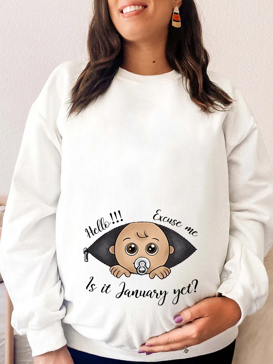 Customizable Months Cute White Pacifier Baby Peeking Maternity Sweatshirt