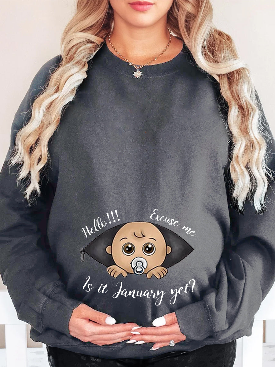 Customizable Months Cute White Pacifier Baby Peeking Maternity Sweatshirt