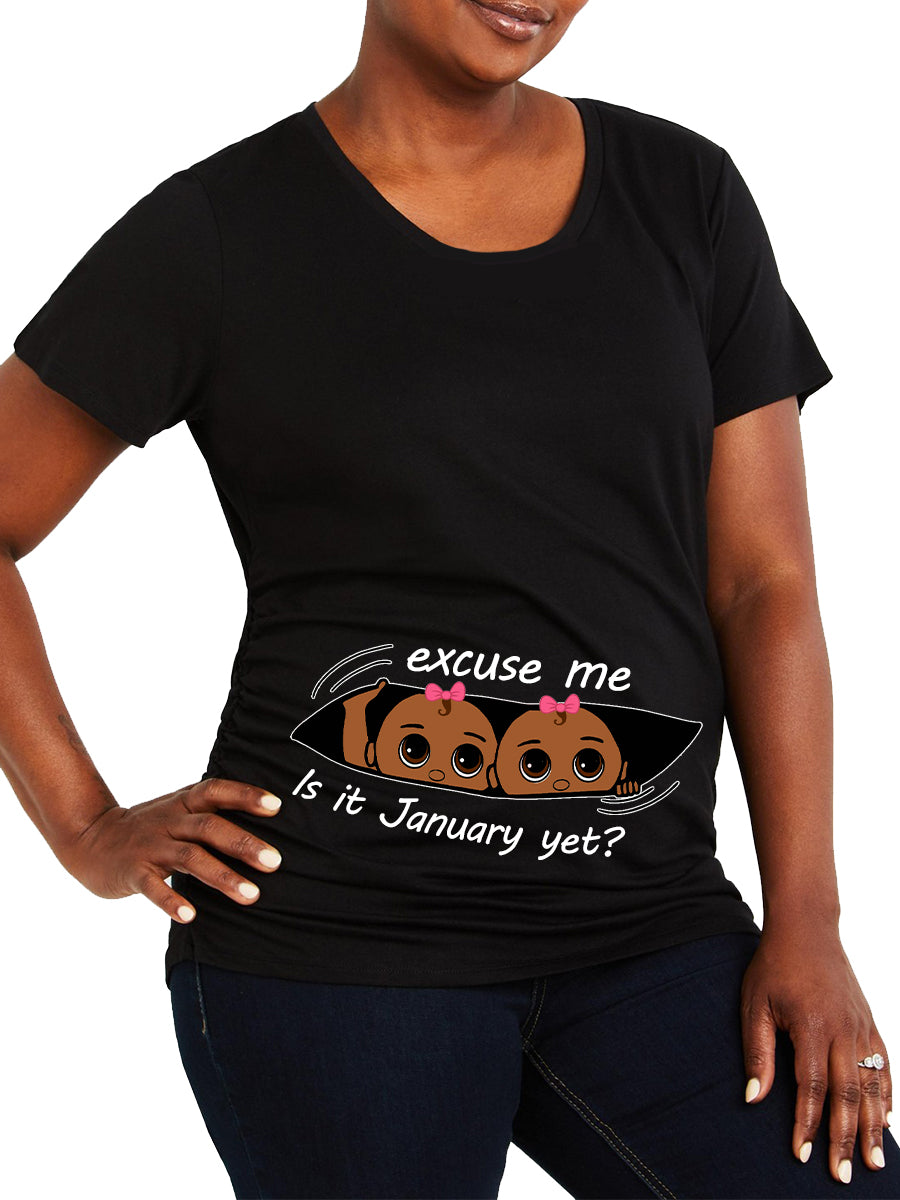 Black Twin Sister Customizable Months Is It Time Yet Maternity Shirt