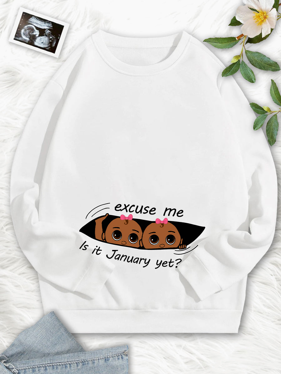 Black Twin Sister Customizable Months Maternity Sweatshirt