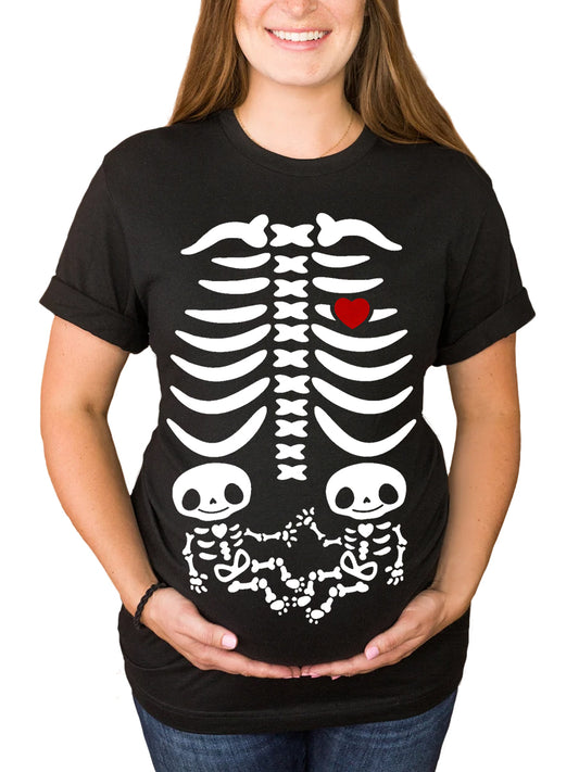 Twins Skeleton Baby Halloween Maternity Shirt