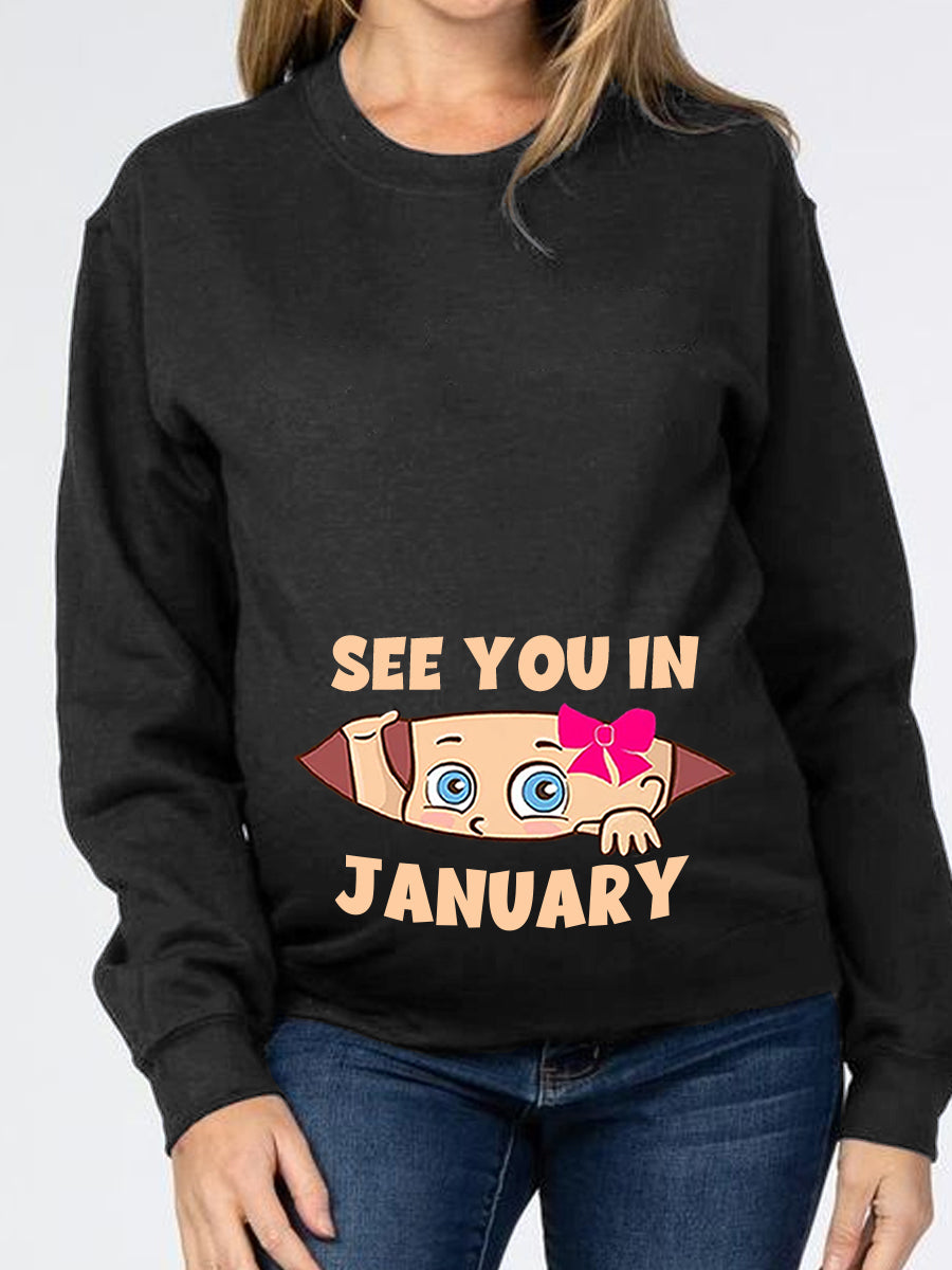 See You In Customizable Month Baby Girl Peeking Maternity Sweatshirt