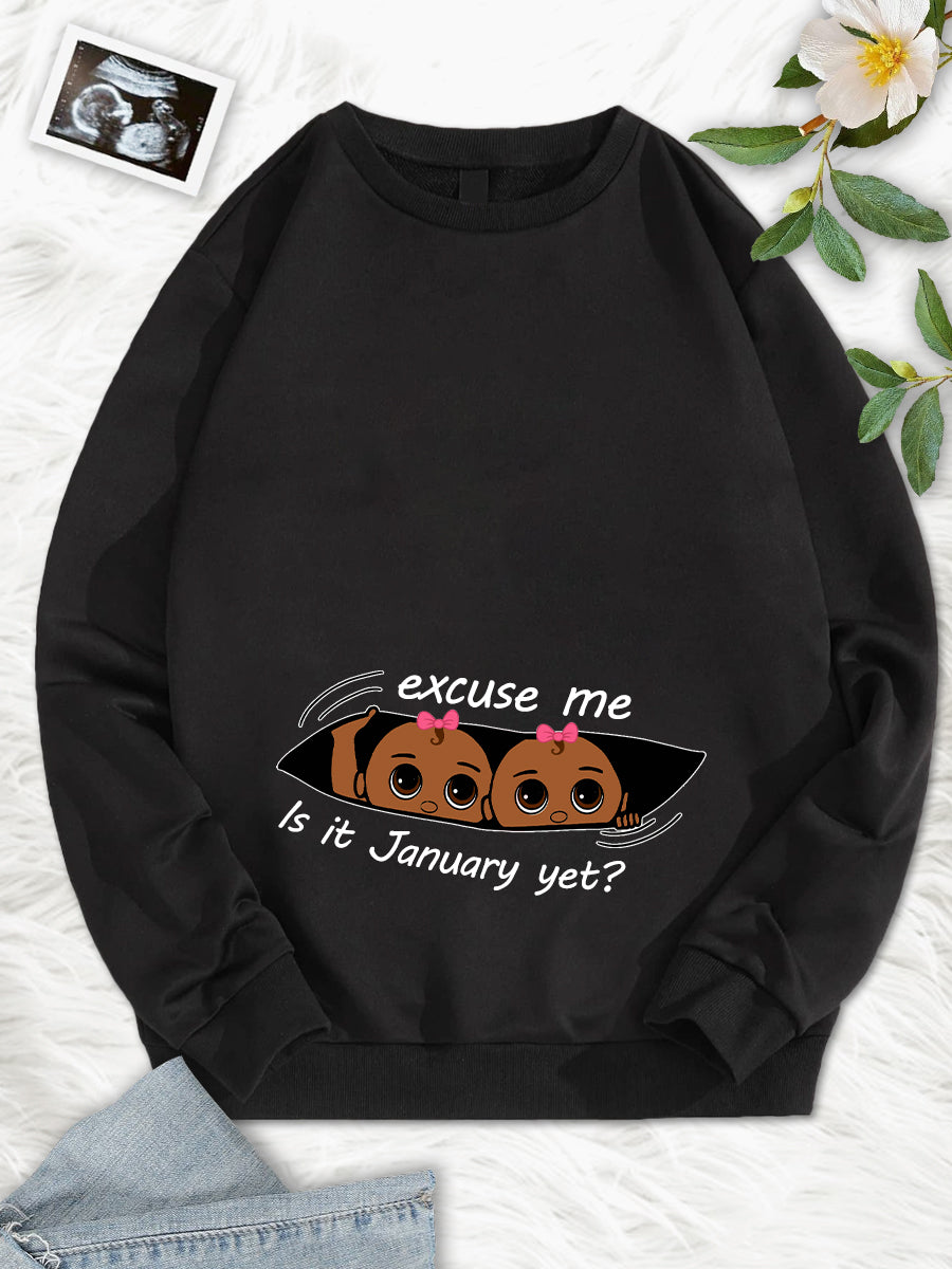 Black Twin Sister Customizable Months Maternity Sweatshirt