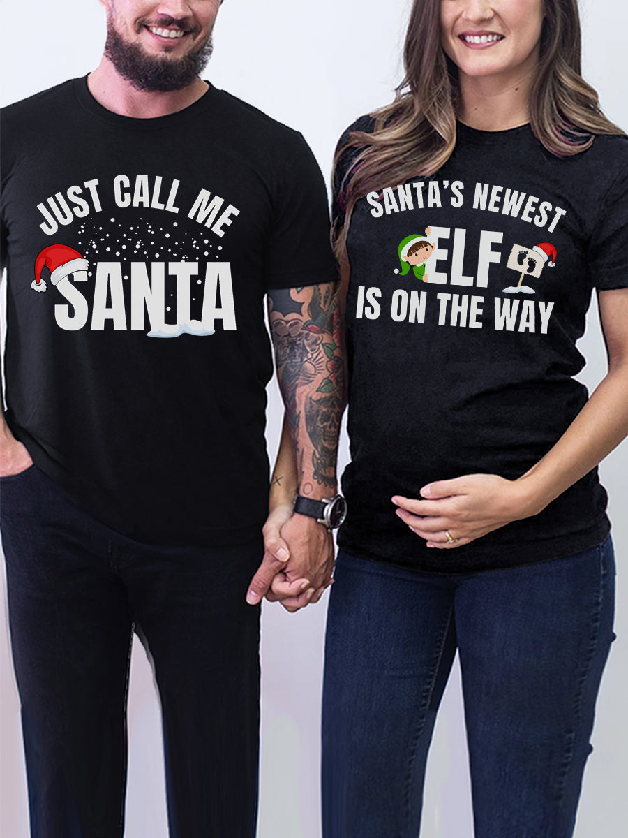 Santa's Newest ELF Is On the Way Christmas Couple Shirt