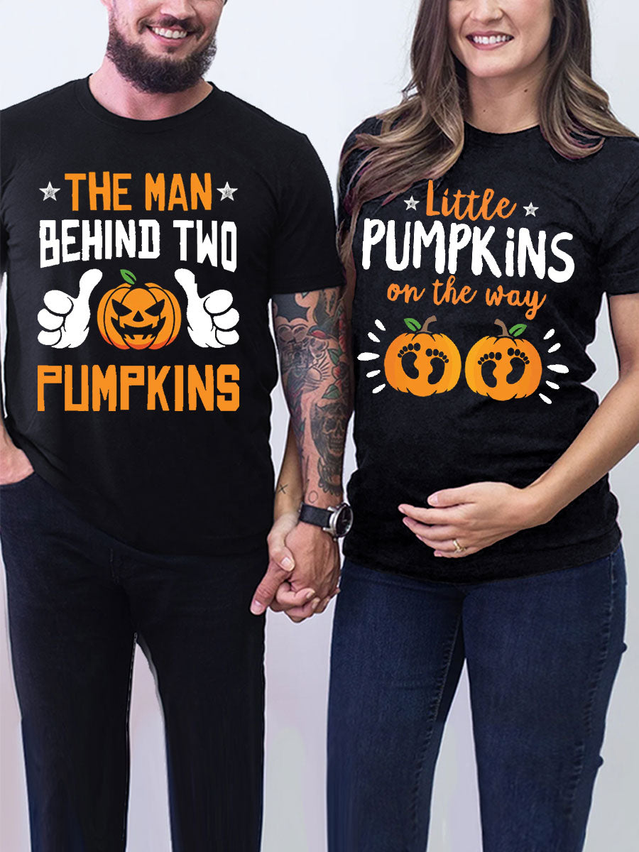 Little Pumpkins On The Way Twins Announcement Parents Shirt