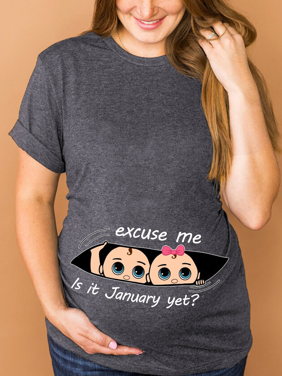 Boy And Girl Twins Customizable Months Is It Time Yet Black Maternity Shirt