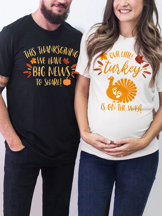 Our Little Turkey is On the Way Thankgiving Couple Shirt