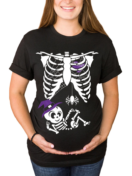 Skeleton Witch Baby Announcement Maternity Shirt