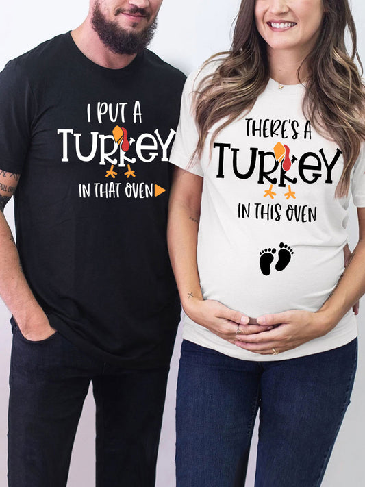 There's A Turkey in the Oven Thankgiving Couple Shirt