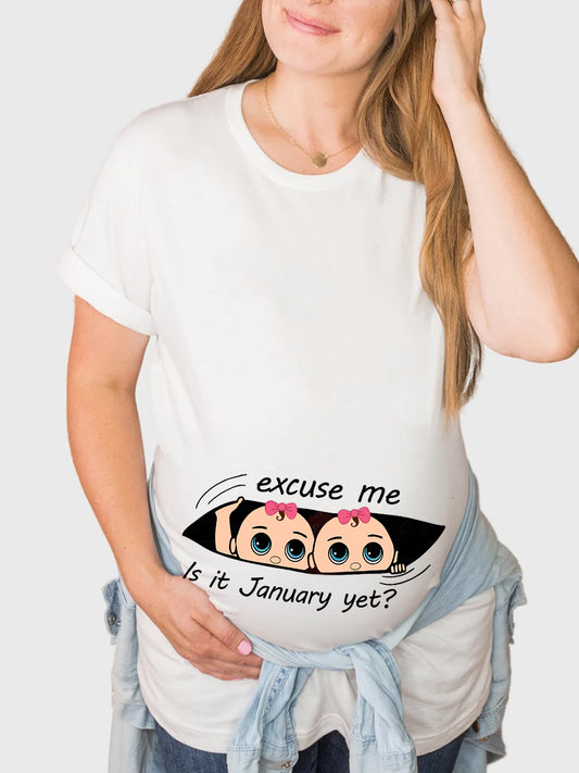 Twin Sisters Customizable Months Is It Time Yet Maternity Shirt