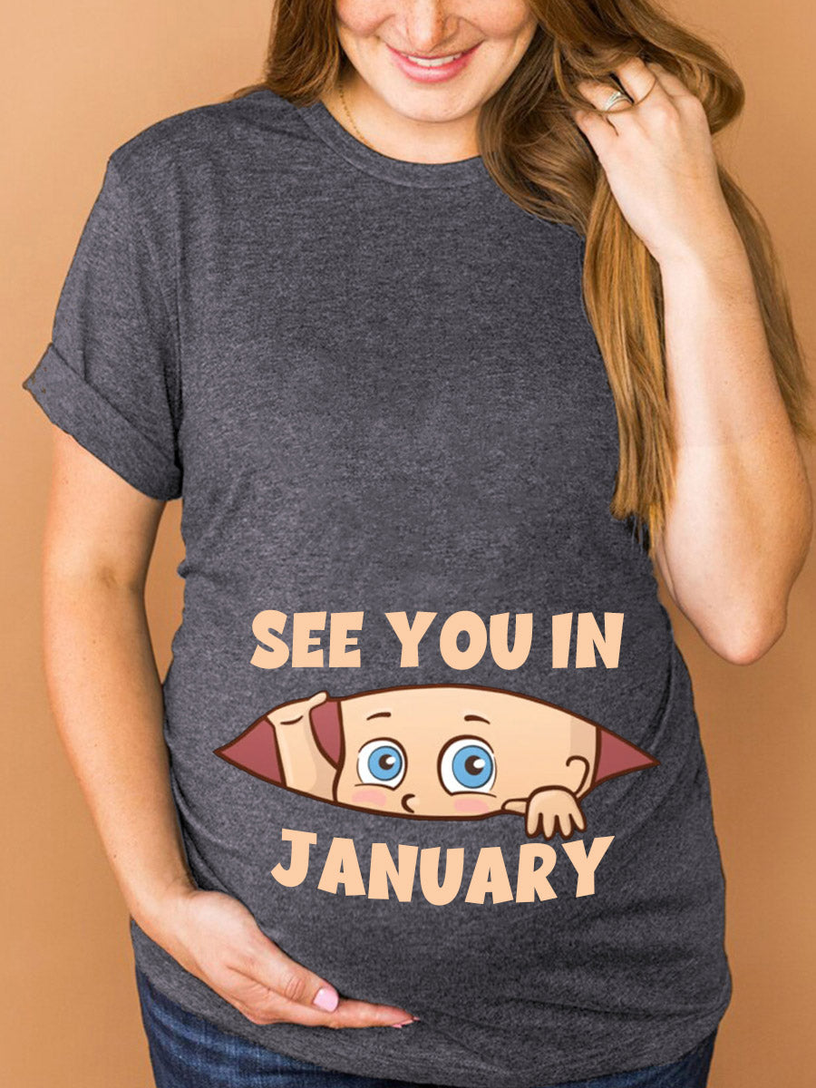 See You In Customizable Month Baby Peeking Maternity Shirt