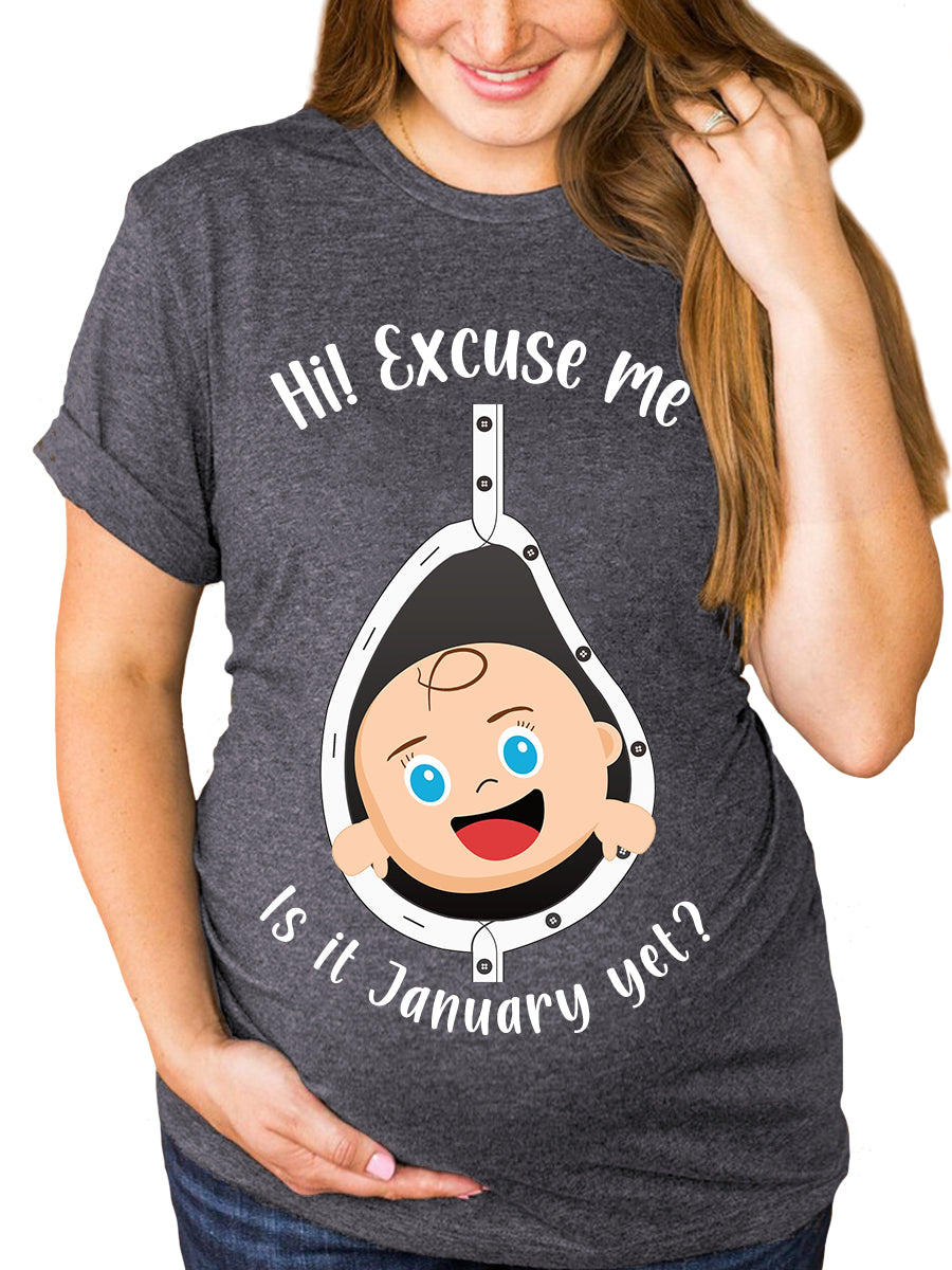 Excuse Me Is It Tme Yet Cute Blue Eyes Baby Maternity Sweatshirt