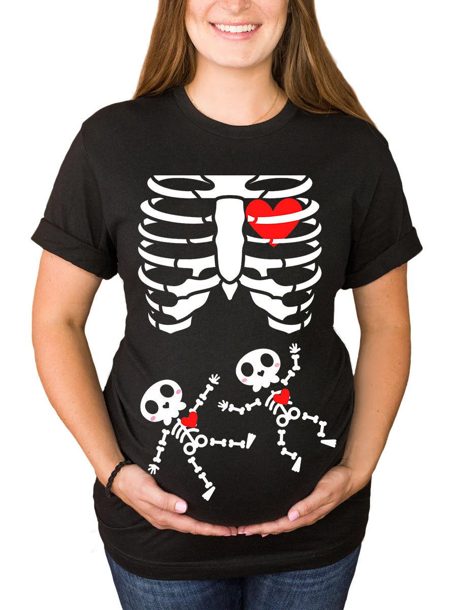 Skeleton Twins Baby Funny Announcement Maternity Shirt