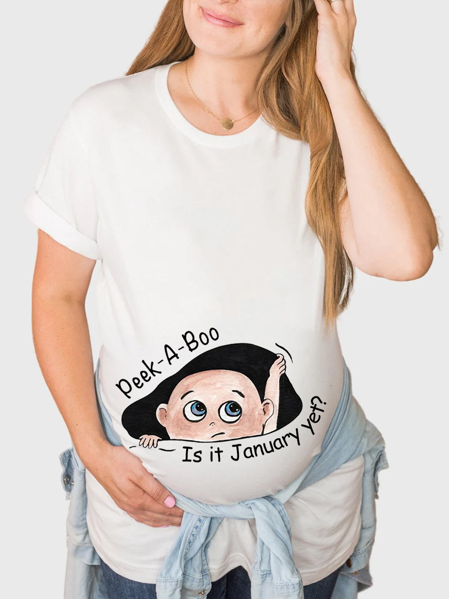 Customizable Months Peek-a-Boo Cartoon Baby Maternity Shirt