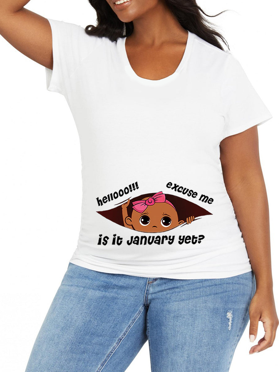 Customizable Months Black Baby Girl Peeking Maternity Shirt