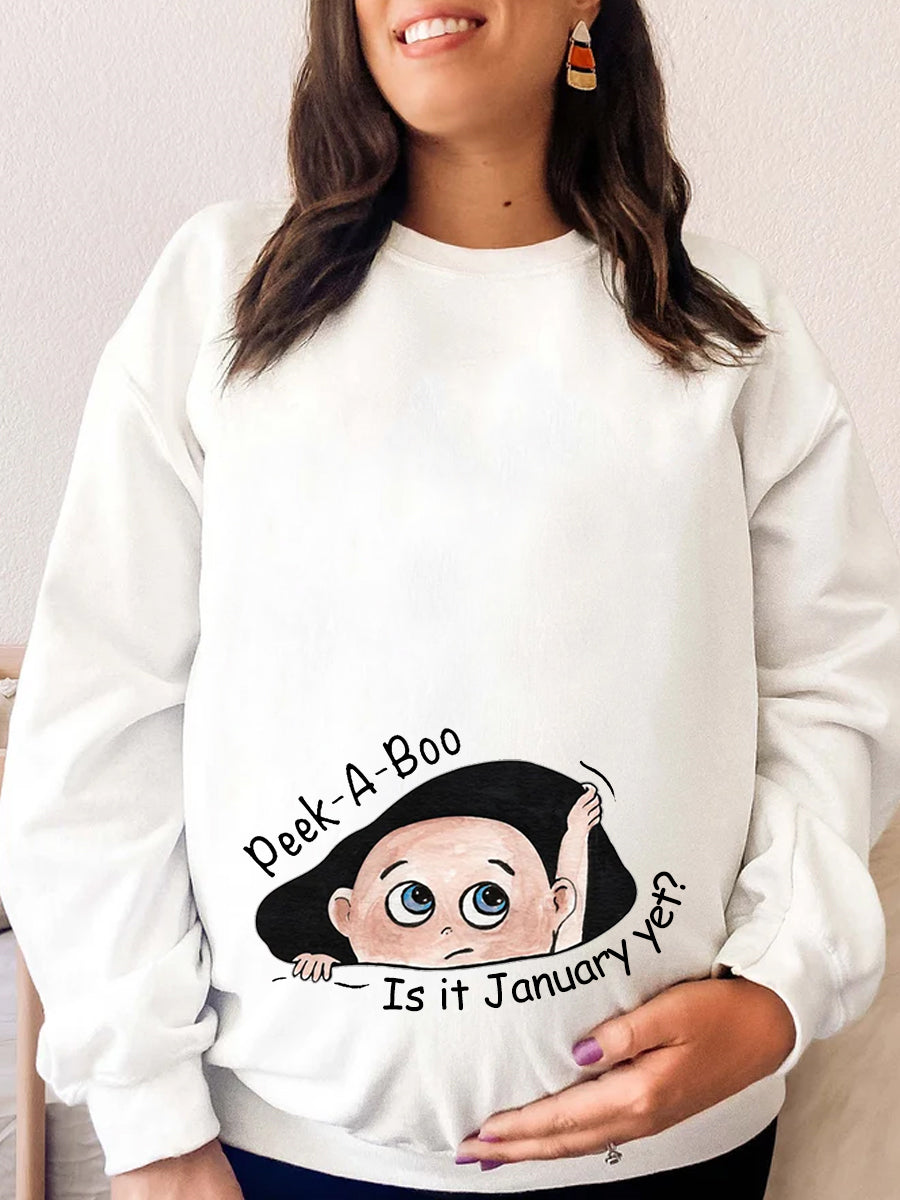 Customizable Months Peek-a-Boo Cartoon Baby Maternity Sweatshirt