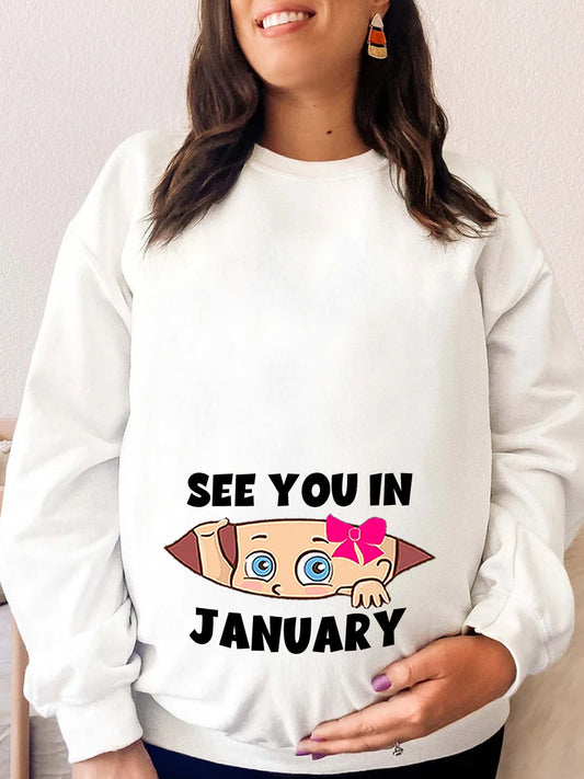 See You In Customizable Month Baby Girl Peeking Maternity Sweatshirt