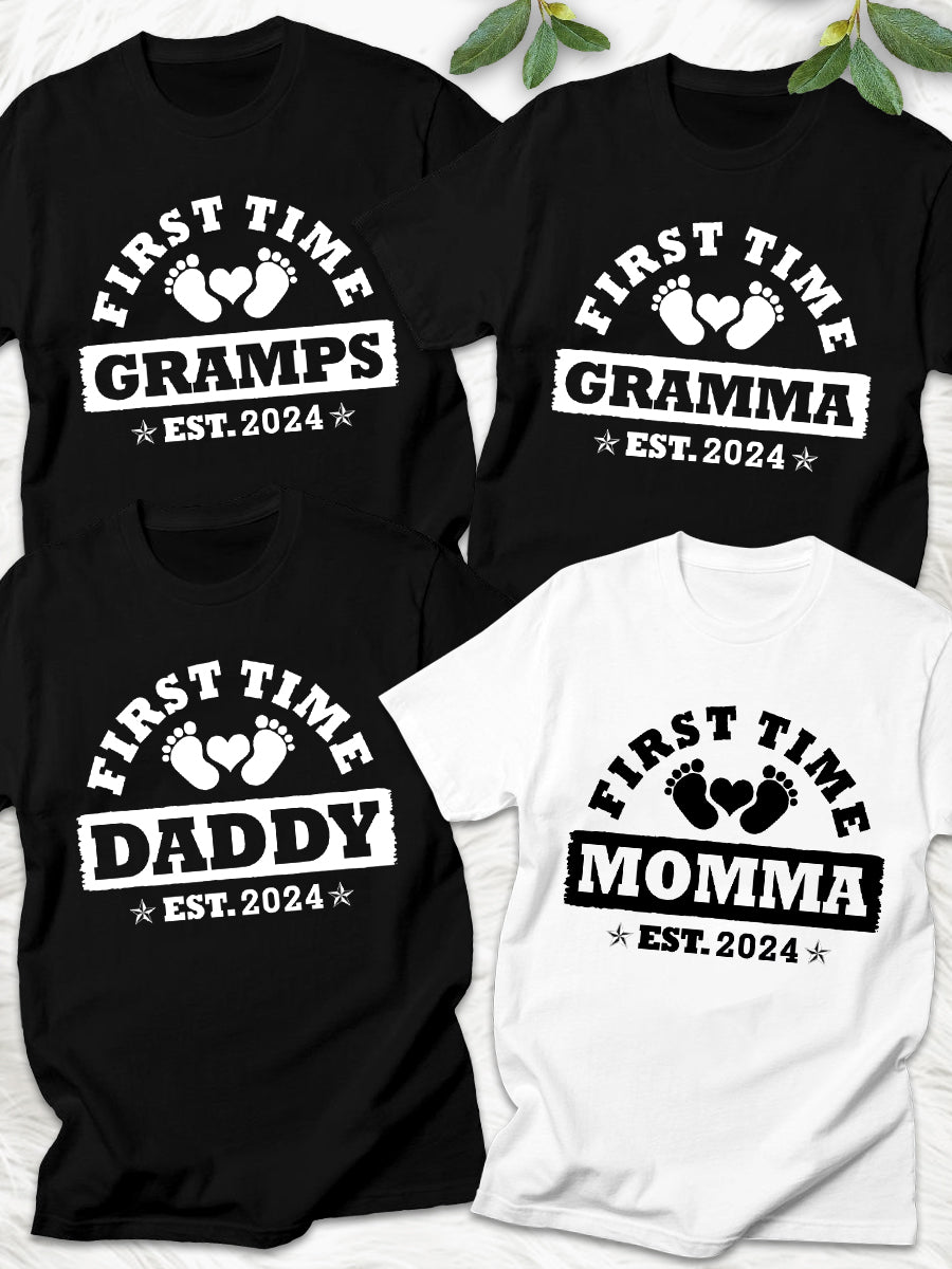 First Time Mommy EST 2024/2025 Announcement Family Matching Shirt