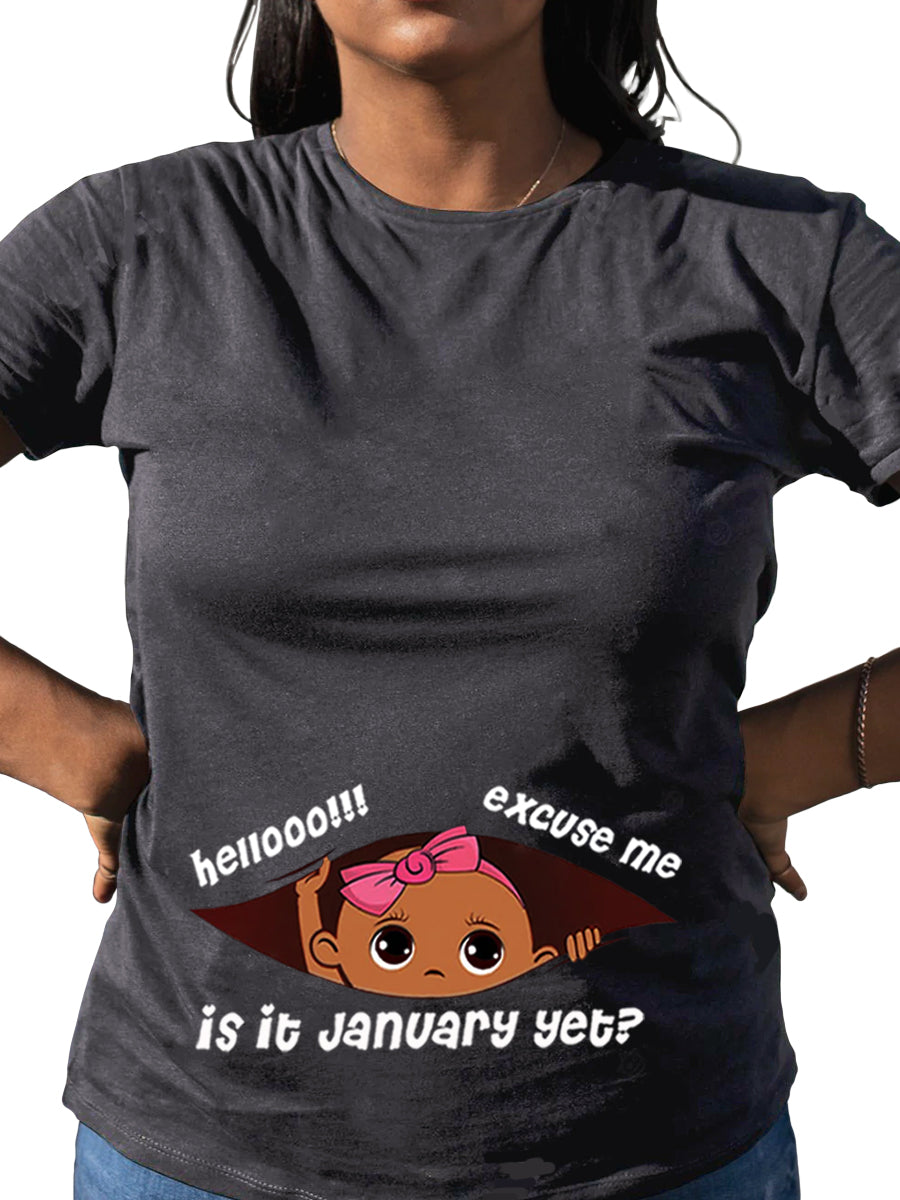 Customizable Months Black Baby Girl Peeking Maternity Shirt