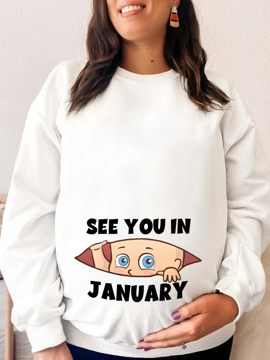 See You In Customizable Month Baby Peeking Maternity Sweatshirt