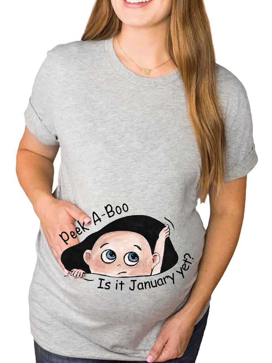 Customizable Months Peek-a-Boo Cartoon Baby Maternity Shirt