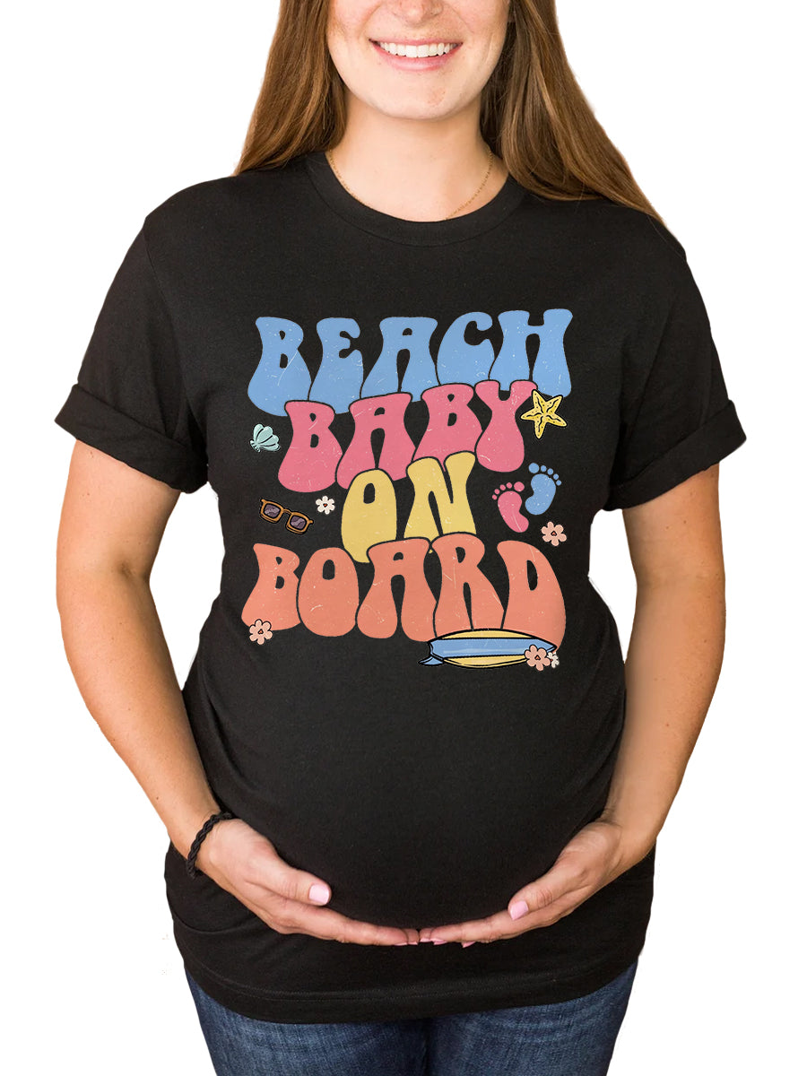 Beach Baby On Board Funny Announcement Maternity Shirt