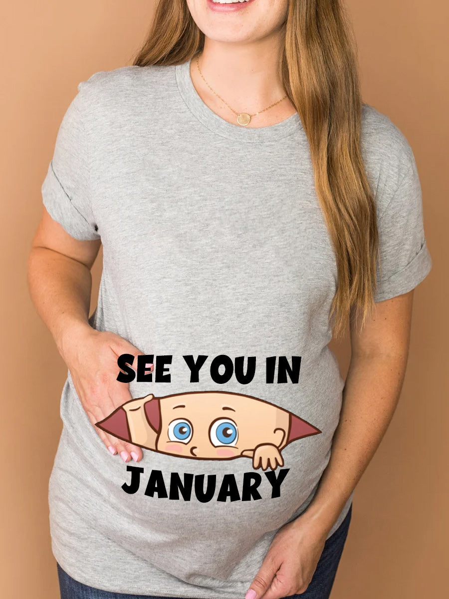 See You In Customizable Month Baby Peeking Maternity Shirt