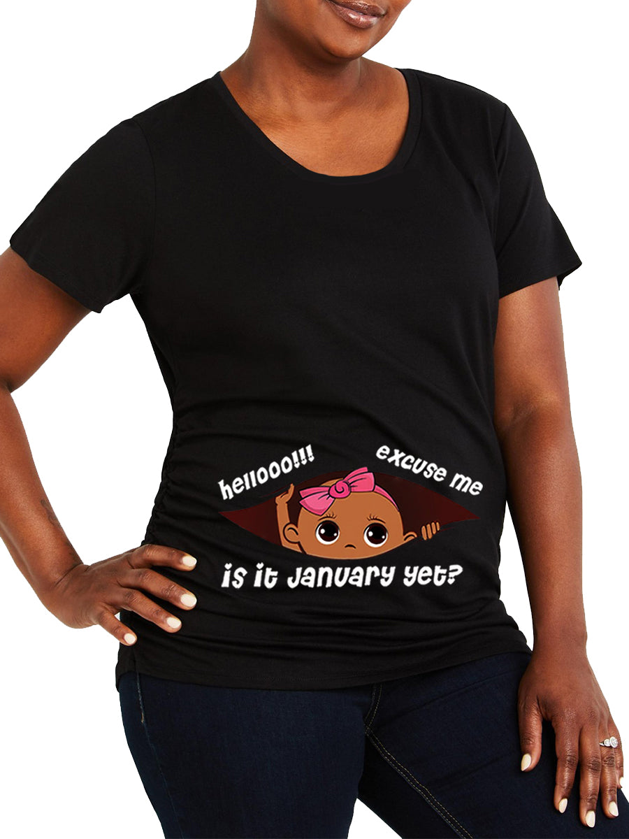 Customizable Months Black Baby Girl Peeking Maternity Sweatshirt