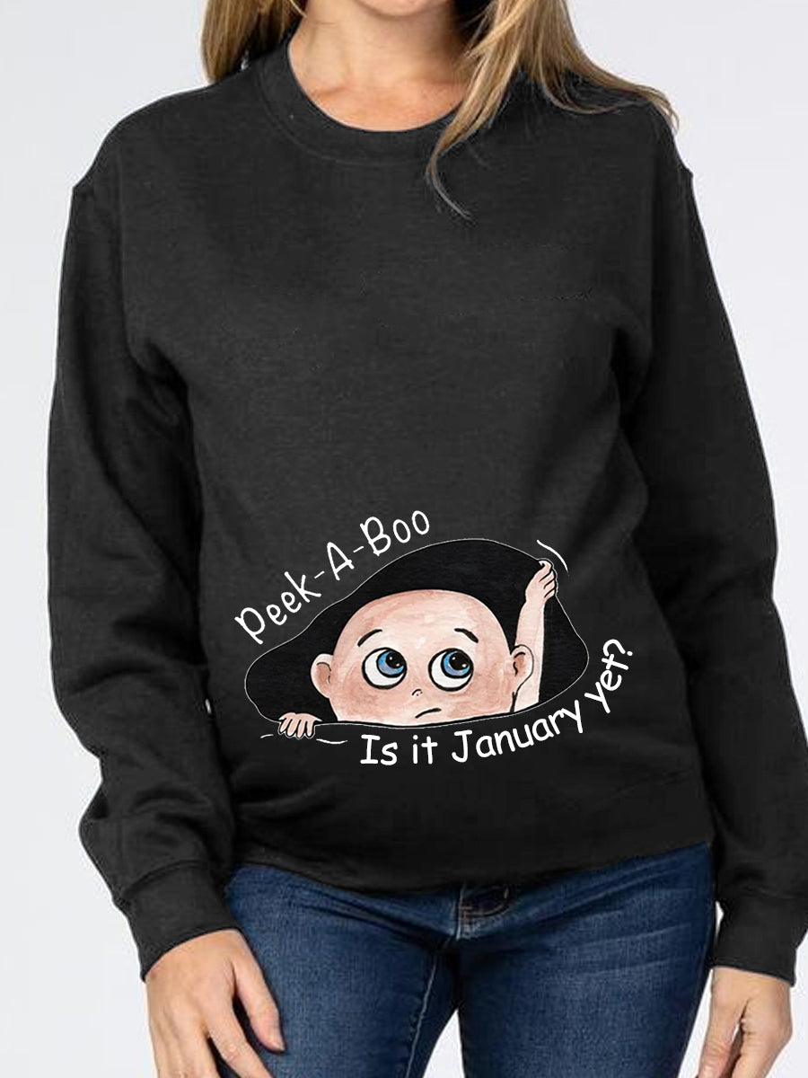 Customizable Months Peek-a-Boo Cartoon Baby Maternity Sweatshirt