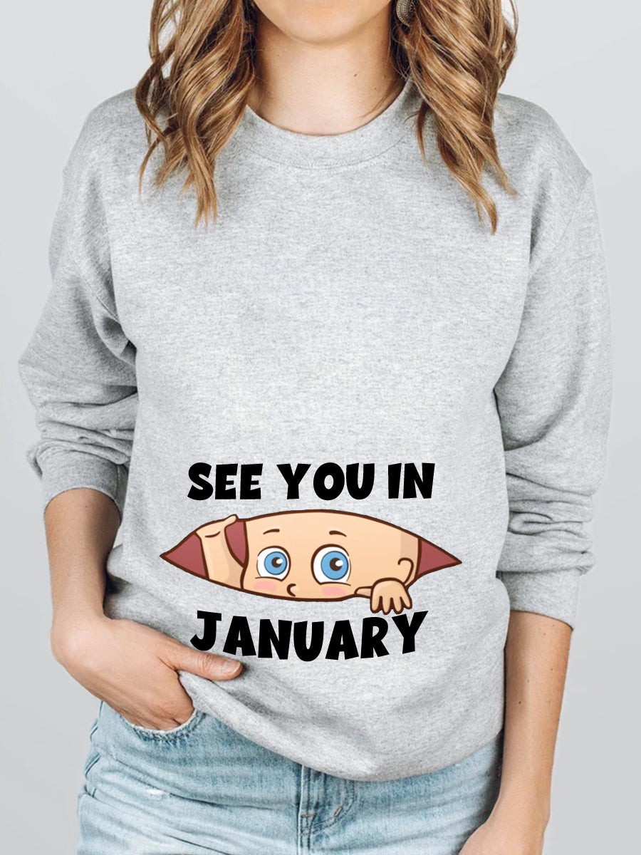 See You In Customizable Month Baby Peeking Maternity Sweatshirt