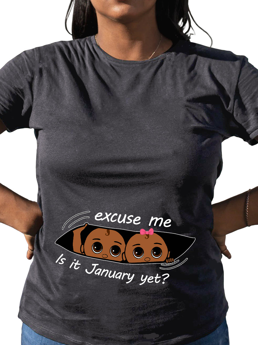 Black Boy And Girl Twins Customizable Months Is It Time Yet Maternity Shirt