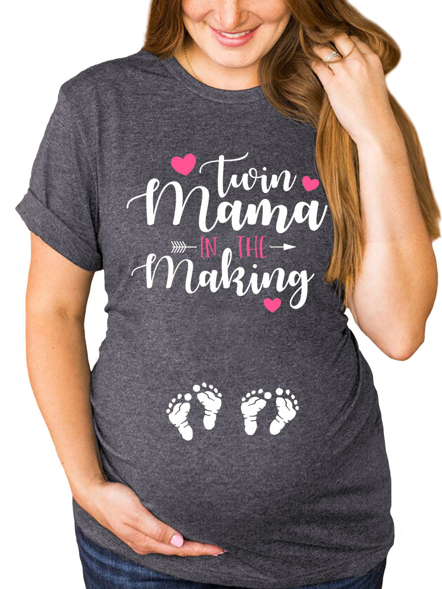 Twin Mama In The Making Announcement Maternity Shirt