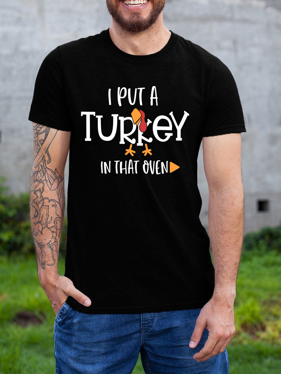 There's A Turkey in the Oven Thankgiving Couple Shirt