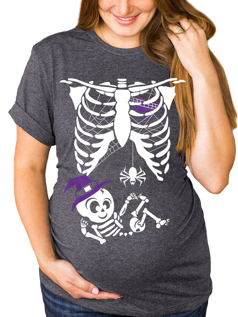 Skeleton Witch Baby Announcement Maternity Shirt