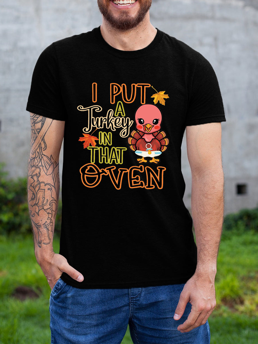 There's A Turkey In This Oven Thankgiving Couple Shirt